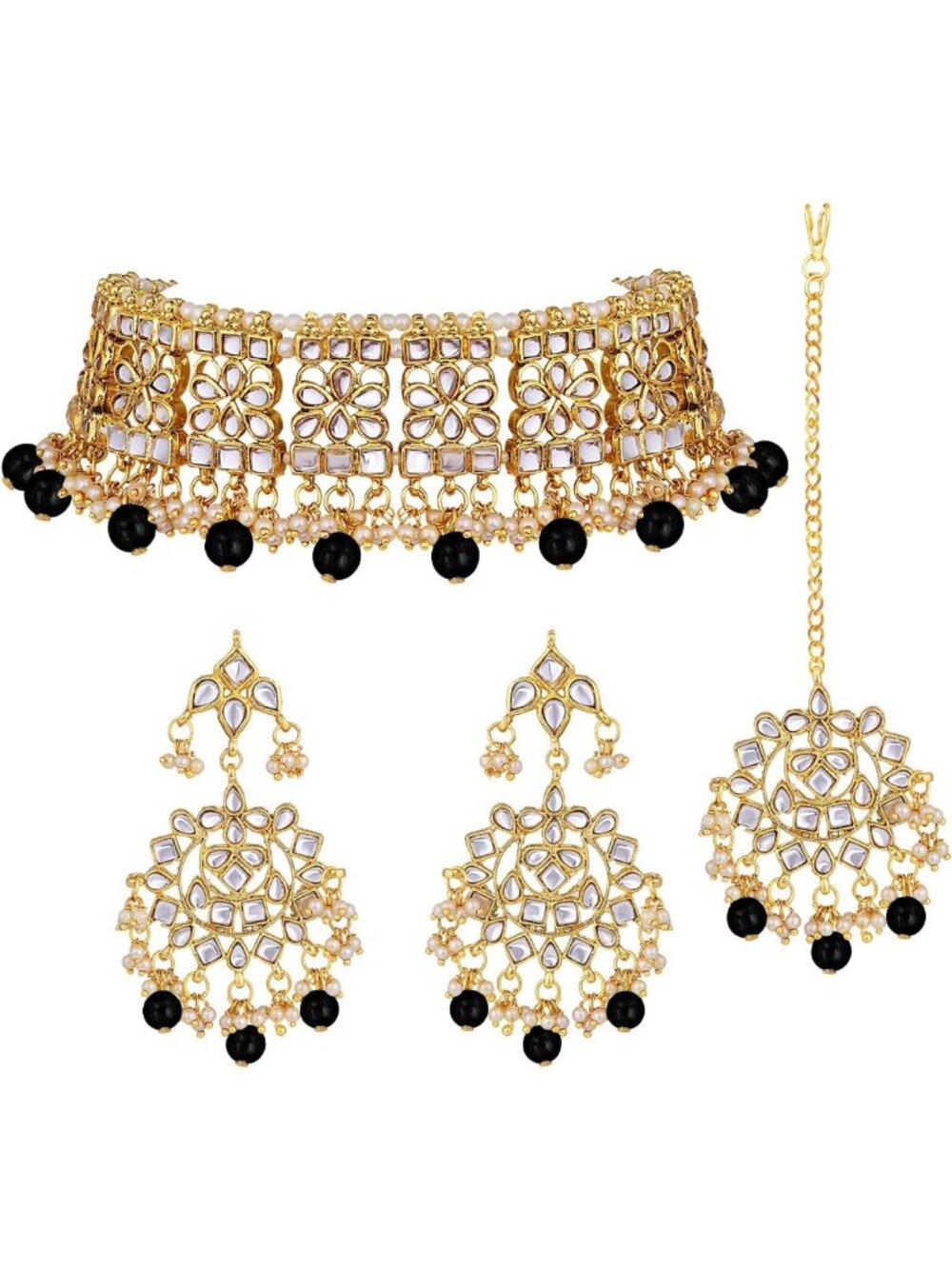 Elegant Indian Faux Kundan Choker Necklace & Maang Tikka Set for Ethnic Weddings